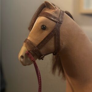 American Girl Doll Brown Toy Horse with Bridle & Julie American Girl Book Set